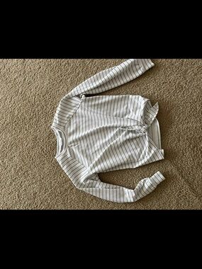 Club Monaco White Long-Sleeve Striped Tie-Front Sweatshirt